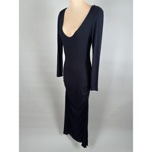 Sky Black Long Sleeve Ruched Backless Crochet Detail Maxi Dress X-Small